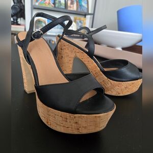 Le Chateau Black Platform Sandals with Cork Heel